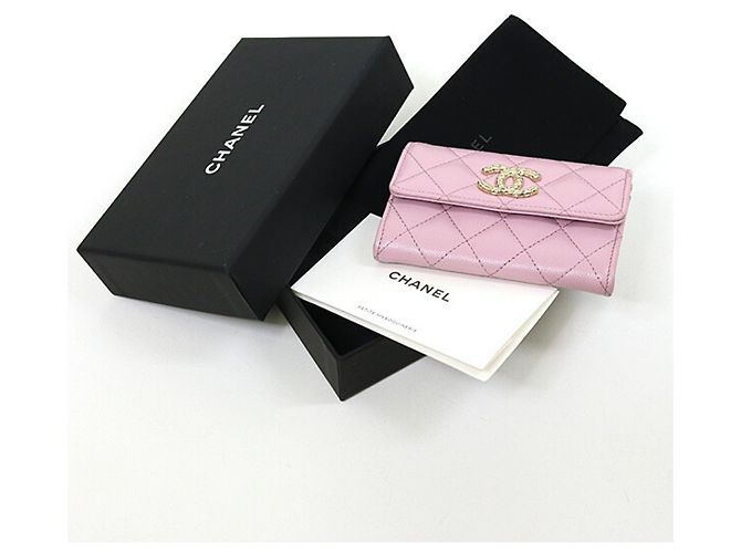 Tarjetero de piel de ternera granulada rosa Chanel - vista 2