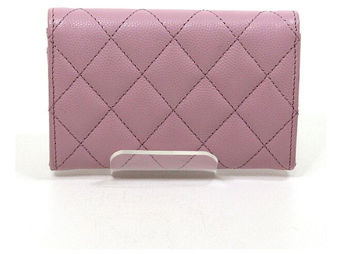 Tarjetero de piel de ternera granulada rosa Chanel - vista 3
