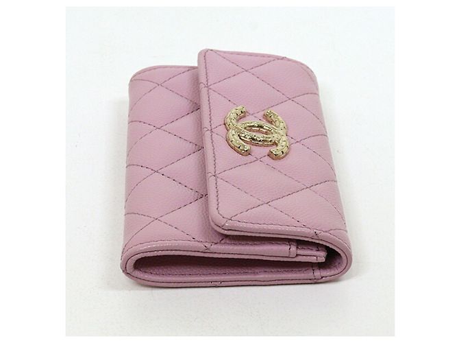 Tarjetero de piel de ternera granulada rosa Chanel - vista 4