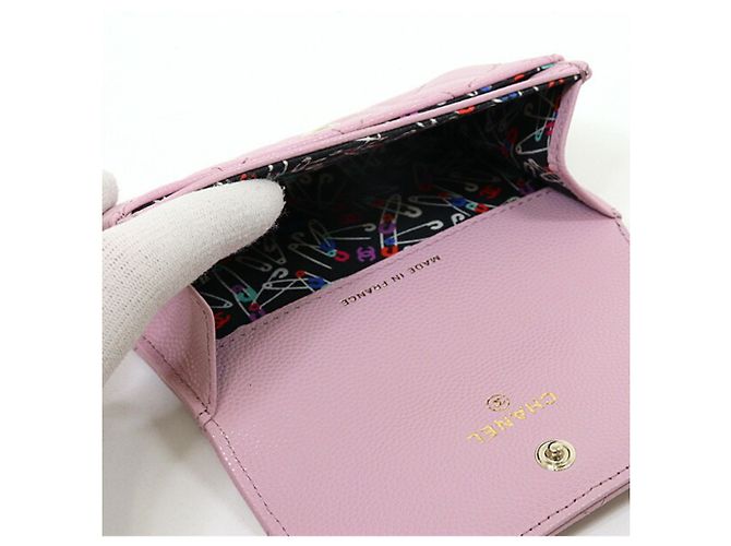 Tarjetero de piel de ternera granulada rosa Chanel - vista 5