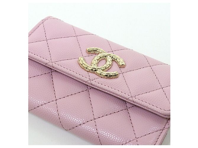 Tarjetero de piel de ternera granulada rosa Chanel - vista 6