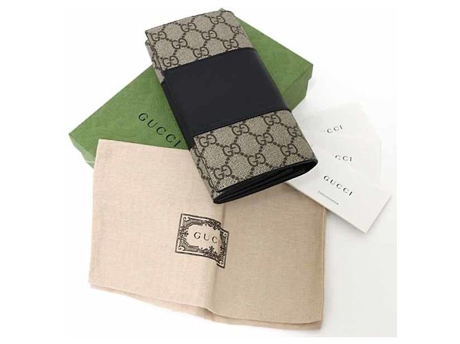 Portafoglio lungo bicolore Gucci Nero Beige - vista 2