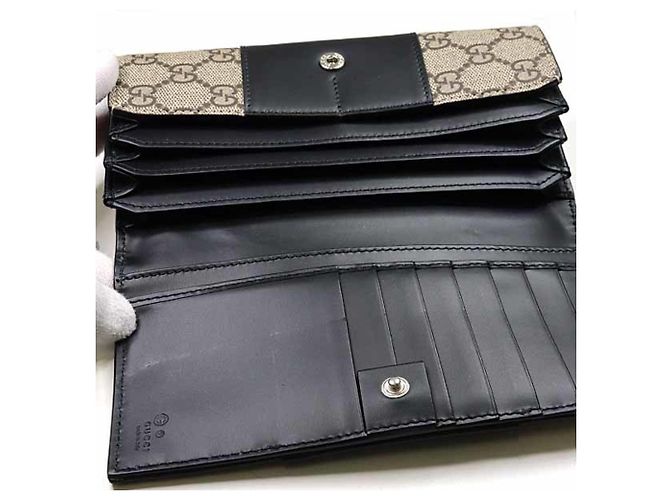 Portafoglio lungo bicolore Gucci Nero Beige - vista 5