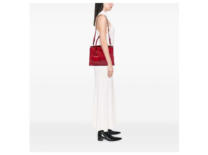 Prada Rosso Medio Saffiano Pelle Monocromatico Borsa a Mano - vista 6