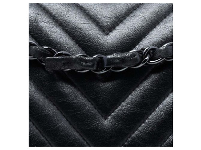 Chanel Nero Medio Classico Chevron Pelle di Agnello So Black Doppio Flap - vista 7