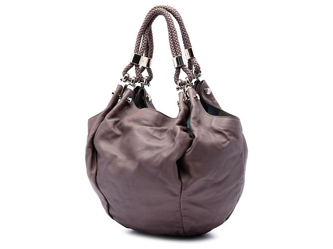 Hobo de couro marrom com alça trançada Gucci Taupe - vista 2