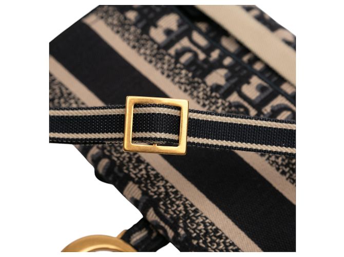 Saddle Pochete Slim em Lona Bordada Dior Azul Oblique com Cinto - vista 10