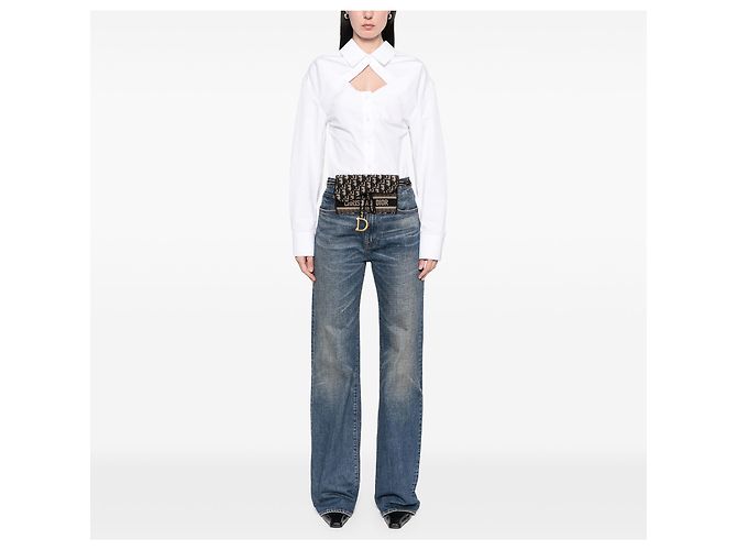 Saddle Pochete Slim em Lona Bordada Dior Azul Oblique com Cinto - vista 11