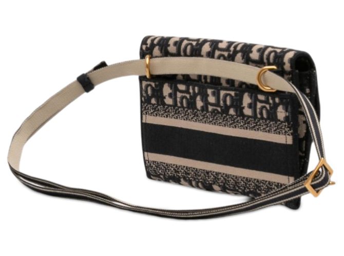 Saddle Pochete Slim em Lona Bordada Dior Azul Oblique com Cinto - vista 2