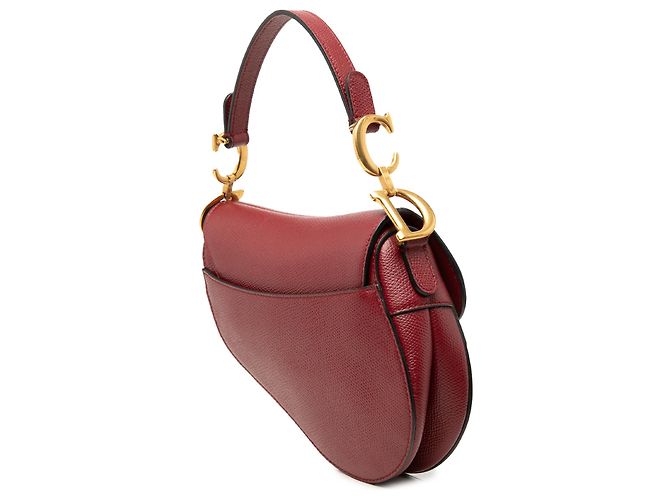 Borsa Saddle Mini in pelle di vitello grana rossa Dior Rosso Bordò - vista 2