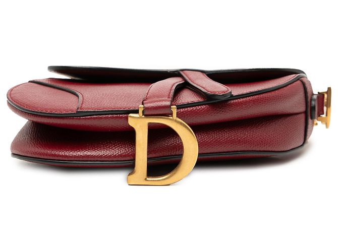 Borsa Saddle Mini in pelle di vitello grana rossa Dior Rosso Bordò - vista 3