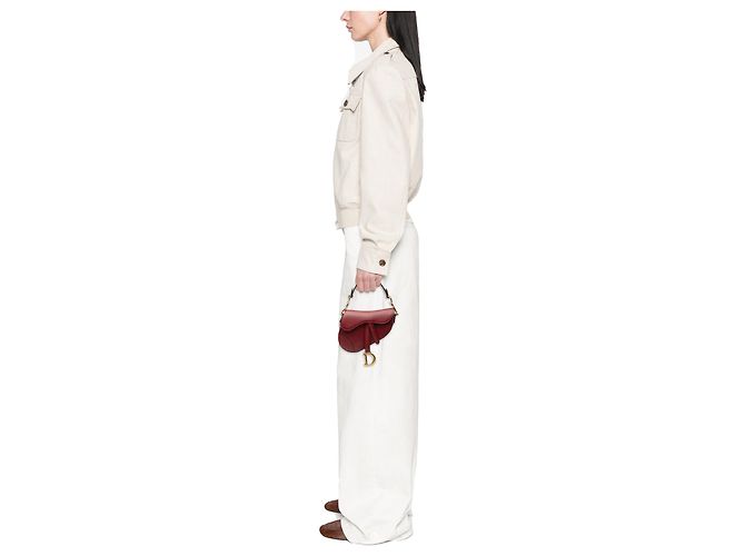 Borsa Saddle Mini in pelle di vitello grana rossa Dior Rosso Bordò - vista 7