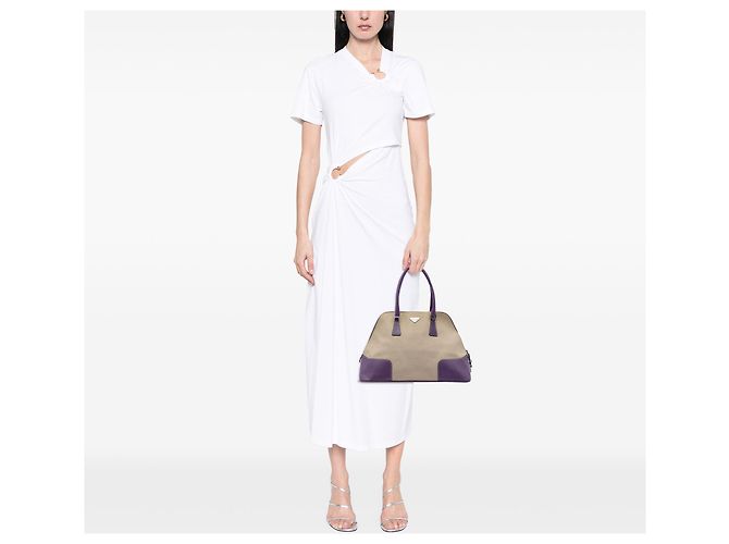 Prada Handtasche aus Canapa mit beigem Cinghiale-Besatz - Ansicht 6
