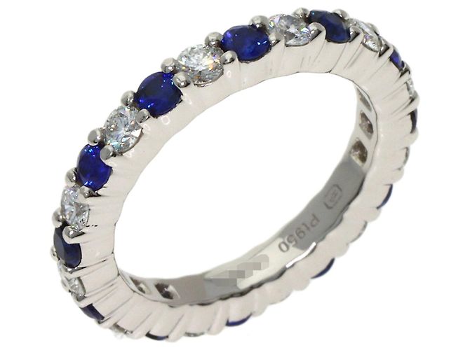 Anello in zaffiro taglio rotondo e diamanti a griffe Harry Winston Argento - vista 2