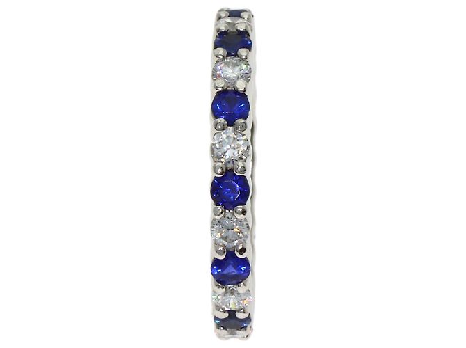 Anello in zaffiro taglio rotondo e diamanti a griffe Harry Winston Argento - vista 3