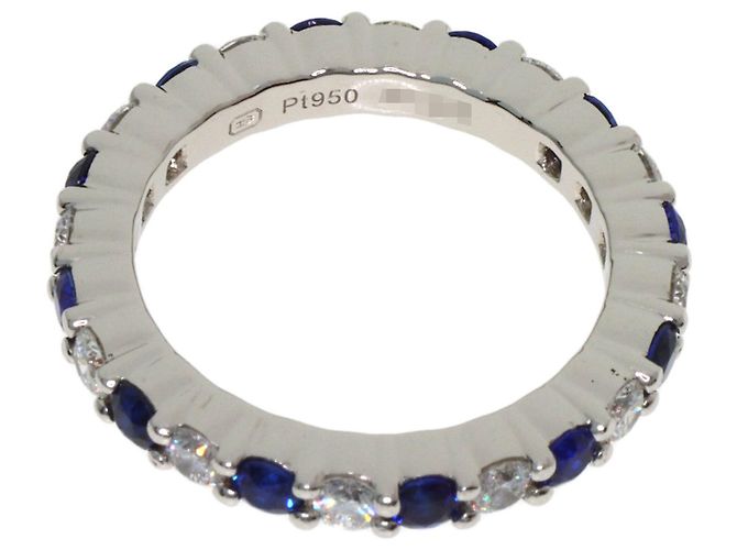 Anello in zaffiro taglio rotondo e diamanti a griffe Harry Winston Argento - vista 4