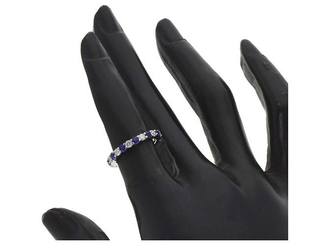 Anello in zaffiro taglio rotondo e diamanti a griffe Harry Winston Argento - vista 5