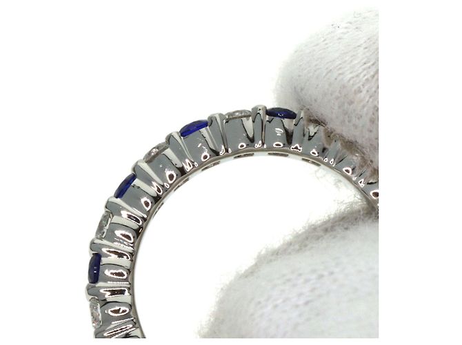 Anello in zaffiro taglio rotondo e diamanti a griffe Harry Winston Argento - vista 6