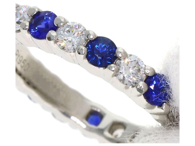 Anello in zaffiro taglio rotondo e diamanti a griffe Harry Winston Argento - vista 7