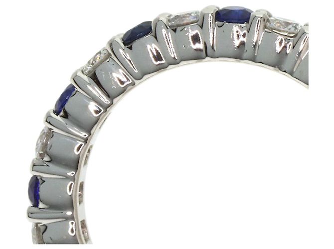 Anello in zaffiro taglio rotondo e diamanti a griffe Harry Winston Argento - vista 8