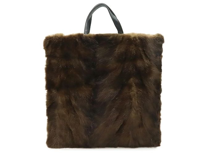 Borsa tote in pelliccia nera e marrone scuro Loewe Nero - vista 2