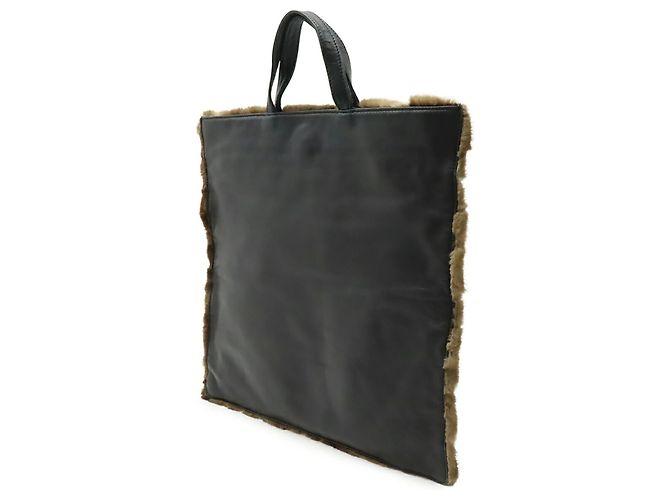 Borsa tote in pelliccia nera e marrone scuro Loewe Nero - vista 3