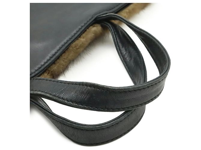 Borsa tote in pelliccia nera e marrone scuro Loewe Nero - vista 5