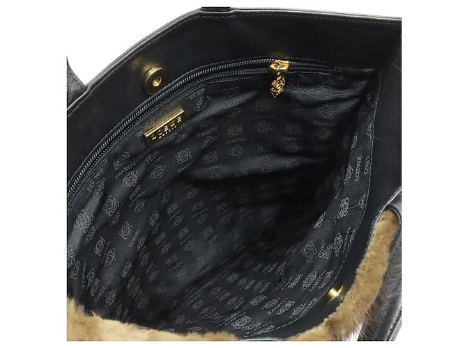 Borsa tote in pelliccia nera e marrone scuro Loewe Nero - vista 6