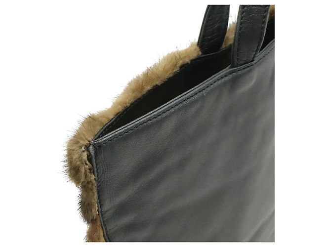 Borsa tote in pelliccia nera e marrone scuro Loewe Nero - vista 7