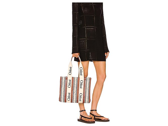 Chloé Borsa Tote Woody Media Chloe Marrone - vista 4