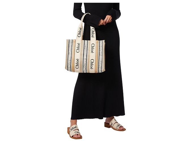 Borsa Tote Media Woody di Chloé Marrone Beige - vista 5