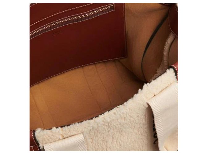 Borsa Tote Woody in shearling di Chloé Marrone Beige - vista 2