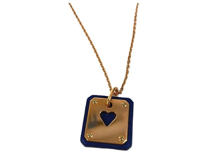 Hermès Collar Colgante As de Coeur PM en Cadena de Corazón HERMES Negro Rosa - vista 2