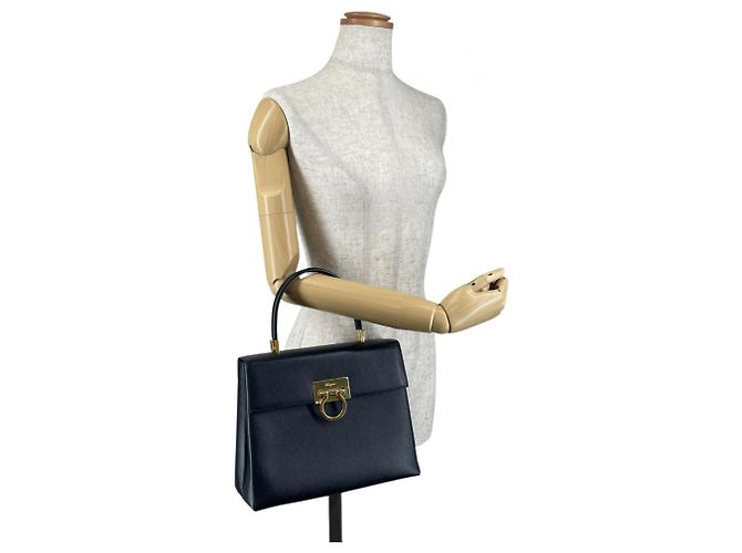 Borsa a mano/spalla in pelle nera Salvatore Ferragamo Nero - vista 16