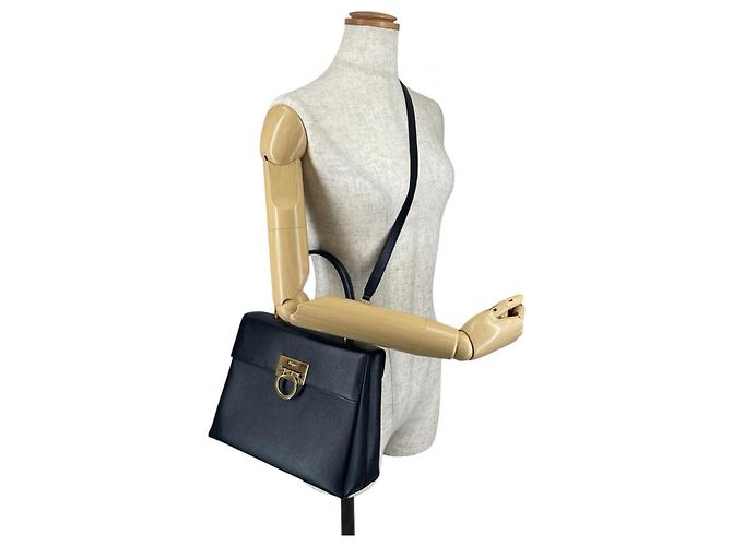 Borsa a mano/spalla in pelle nera Salvatore Ferragamo Nero - vista 17