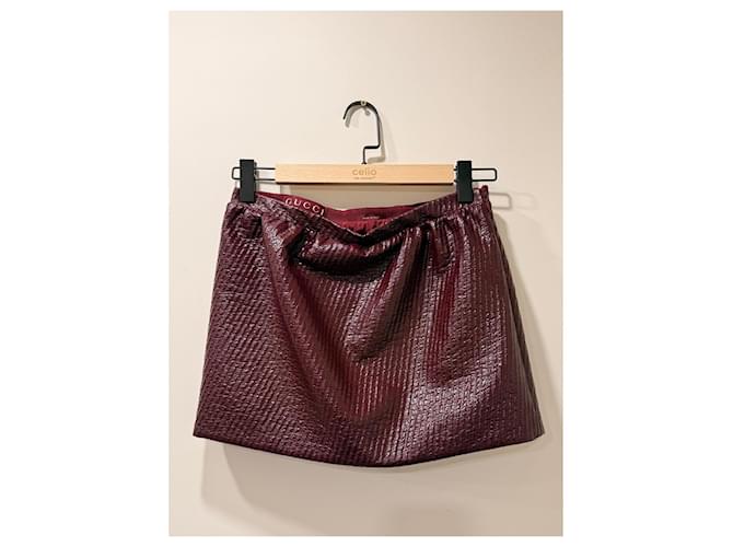 Gucci Falda corta de cuero burdeos - vista 2