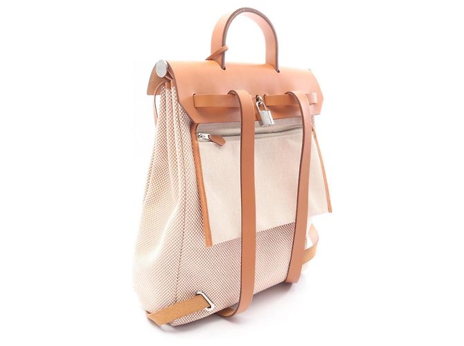 Mochila Bolsa Hermès Herbag Zip Add PM Ecru Natural Marrom Bege - vista 2