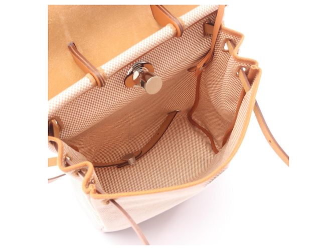Mochila Bolsa Hermès Herbag Zip Add PM Ecru Natural Marrom Bege - vista 3