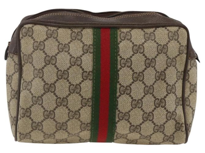 GUCCI GG Supreme Web Sherry Line Clutch Bag PVC Beige Oro Auth th6643 D'oro - vista 2