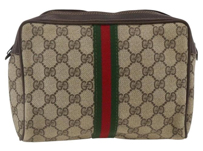 GUCCI GG Supreme Web Sherry Line Clutch Bag PVC Beige Oro Auth th6643 D'oro - vista 3