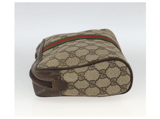 GUCCI GG Supreme Web Sherry Line Clutch Bag PVC Beige Oro Auth th6643 D'oro - vista 4