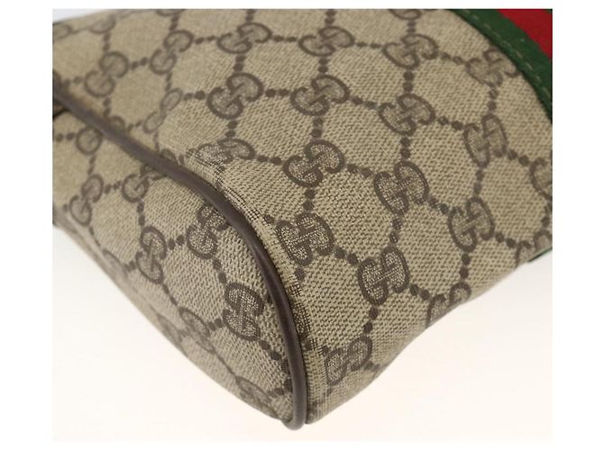 GUCCI GG Supreme Web Sherry Line Clutch Bag PVC Beige Oro Auth th6643 D'oro - vista 9
