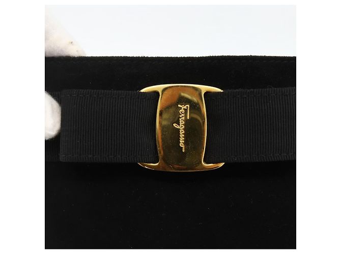 Borsa a mano Vala in suede nero e oro Salvatore Ferragamo Auth gh1926 D'oro - vista 14