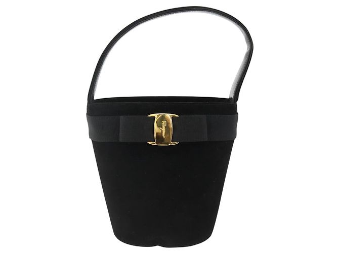 Borsa a mano Vala in suede nero e oro Salvatore Ferragamo Auth gh1926 D'oro - vista 2