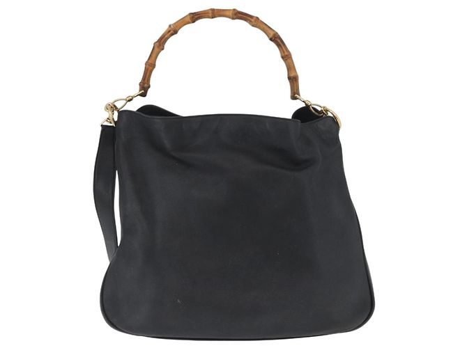 Borsa a Spalla in Pelle Gucci Bamboo 2way Nera Oro 001 1577 Auth ep13983 Nero D'oro - vista 2