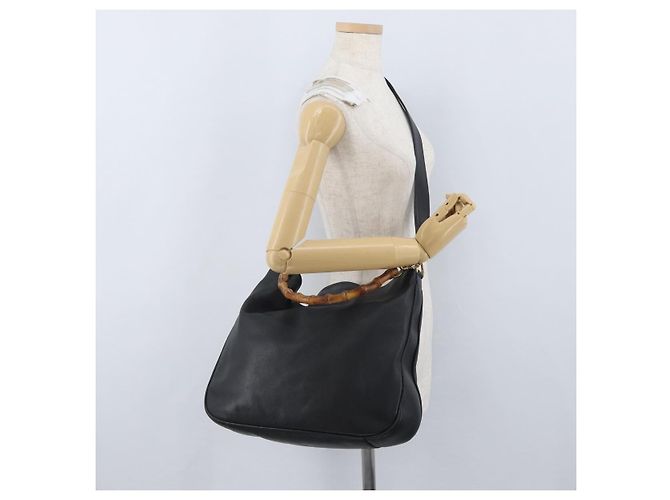Borsa a Spalla in Pelle Gucci Bamboo 2way Nera Oro 001 1577 Auth ep13983 Nero D'oro - vista 23