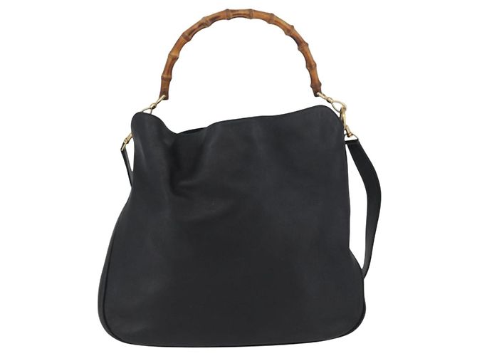 Borsa a Spalla in Pelle Gucci Bamboo 2way Nera Oro 001 1577 Auth ep13983 Nero D'oro - vista 3
