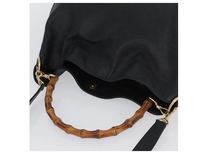 Borsa a Spalla in Pelle Gucci Bamboo 2way Nera Oro 001 1577 Auth ep13983 Nero D'oro - vista 6