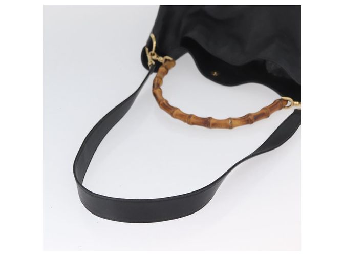 Borsa a Spalla in Pelle Gucci Bamboo 2way Nera Oro 001 1577 Auth ep13983 Nero D'oro - vista 9