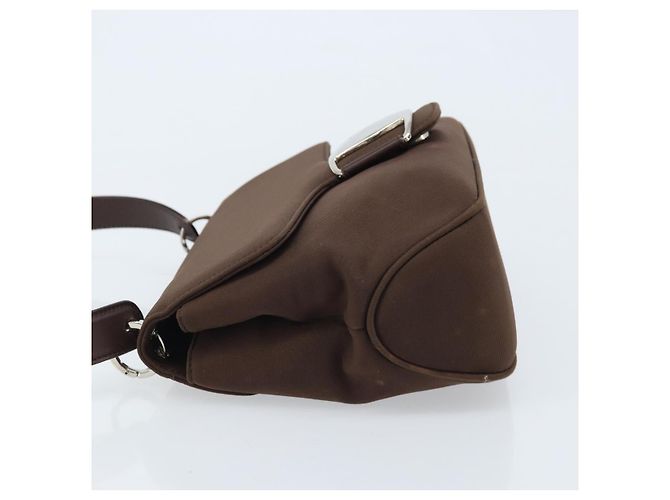 Borsa a Spalla Vala in Nylon Marrone e Argento di Salvatore Ferragamo Auth gh1918 - vista 6
